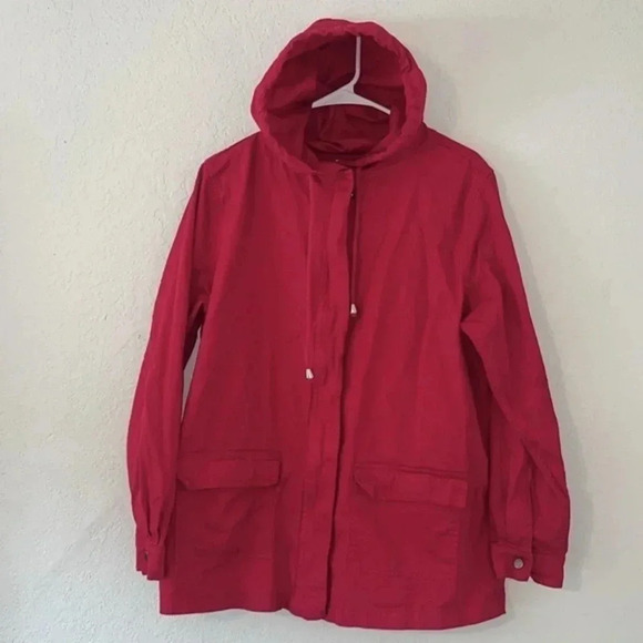 Imperfect 100% cotton utility jacket denim button down jacket zipper pocket hood - Picture 1 of 13
